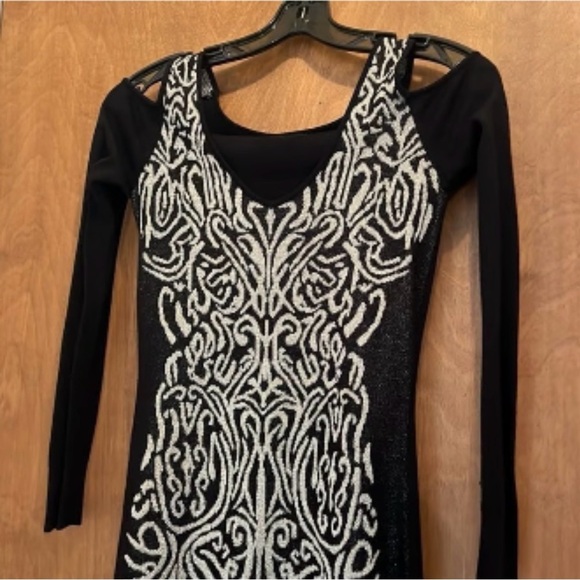 Caché Black Cold Shoulder Metallic Knit Sweater Dress | Size XL - Picture 6 of 9